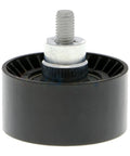 High-Style Accessory Drive Belt Idler Pulley For BMW X4 Models 2015-2021 with a metallic center bolt and black plastic body.