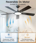 Smart 52 Inch Ceiling Fan With Lights Remote And App Control Dimmable 3CCT Color Temperature Quiet DC Motor in a modern room