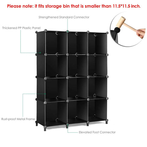 12 Cube Storage Organizer Shelf System Built To Tackle Messes In Style For Bedroom Living Room And Office Dope Durable Plastic Cubes DIY Bookcase Shelves Great For Books Toys Clothes Decor Black Finish