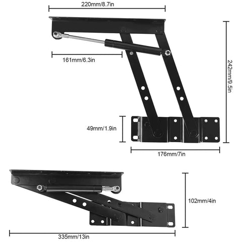 Heavy Duty Two Piece Lift Up Coffee Table Mechanism With Smooth Gas Spring Hinge Support Bracket dimensions showing hydraulic lift kit.