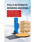 Automatic Pallet Stretch Wrapping Machine With Advanced Plc Interface Engineered As A Heavy Duty Industrial Shrink Wrap Workhorse, features yellow platform and blue control tower.