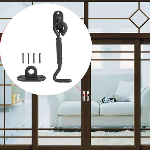 Stainless Steel Barn Door Lock And Sliding Latch Heavy Duty Gate Lock Hardware For Indoor Outdoor Use Ideal For Barn Doors Cabinets Sheds Gates And Window Hook Locks With Weather Resistant Rust Proof Finish And Easy Installation, black latch with screws