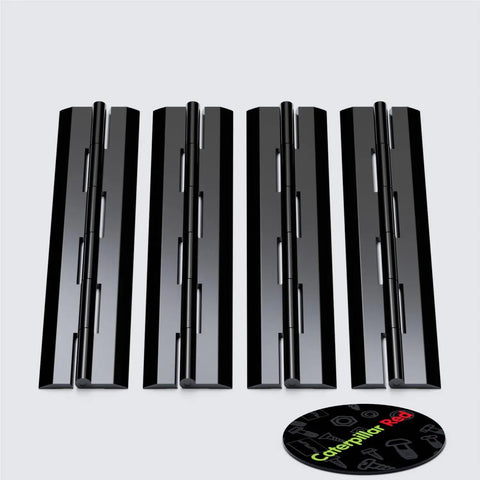Four Pack Black Acrylic Piano Hinges 300 mm Self Adhesive Heavy Duty Cabinet Hardware For Storage Boxes And Tool Cases Tool Free Install Zero Fuss Setup Super Tough Ready To Roll Right Outta The Box, showing four black acrylic continuous hinges.