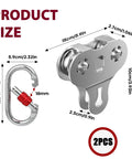 Heavy Duty Stainless Steel Zipline Pulley Kit 2 Pack With Tandem Speed Double Trolley dimensions and design details.