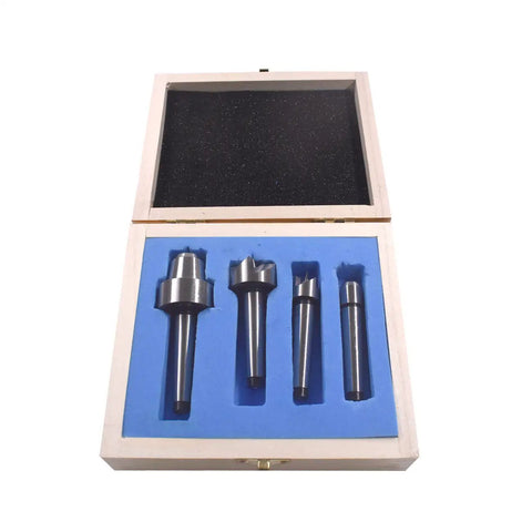 MT1 Steel Wood Lathe Live Center 4 Piece Set With Spur Driver, Spur Center, Cupped Dead Center And Live Center In Durable Wood Case, Ideal Lathe Accessory Kit For DIY Projects