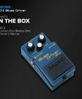 Blues Driver Guitar Effects Pedal Delivers Creamy Crunch And Tube Amp Warmth, shown with box contents list