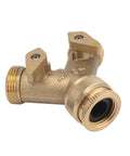 Heavy Duty Solid Brass Y Shaped Valve Two Way Water Splitter Faucet Adapter With Ball Control for garden irrigation, with brass finish.