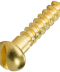 Close-up of brass round head wood screw from Brass Round Head Wood Screws Kit With Slotted Drive Size 12 x 2 Inch 1000 Piece