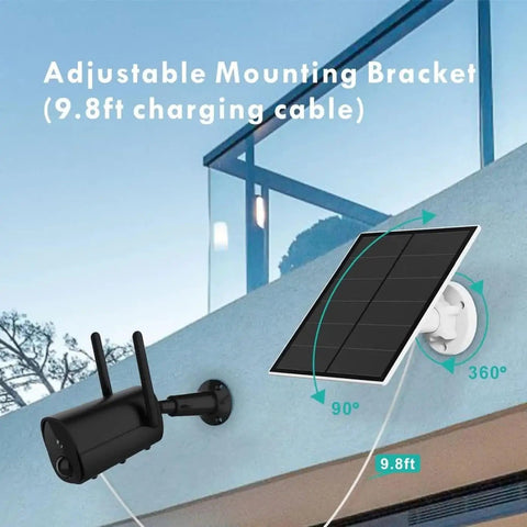 5W Outdoor Solar Panel For Battery-Powered Security Cameras With Micro USB And USB-C, DC 5V Recharge, 360 Degree Adjustable Bracket