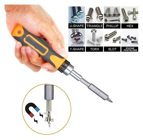 Top Pick Ratchet Screwdriver Kit With Magnetic Torx Bits For Easy Assembly And Disassembly Of Household Gadgets And Small Hardware Tools That Save Serious Time On Tough Jobs Around The House, hand holding bit driver with assorted screw heads