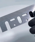 Top Shelf HSS Planer Blades Set Of Eight Heavy Duty Hand Planer Replacement Knives Built Tough For The Woodworking Shop Boasts Crisp Cuts Every Single Time For Reliable 3 1 4 Inch Model Compatibility, showing a single replacement blade.