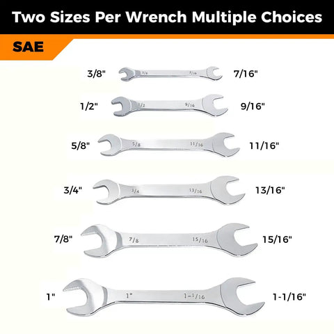 Ultra Thin Open End Wrench Set, SAE 6-Piece With Slim Profile Wrenches in 3/8 to 1-1/16 Inch Range displayed on table