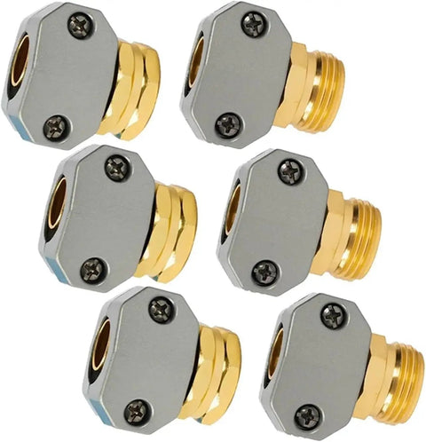 Easy Fix Garden Hose Repair Kit With Premium Aluminum Water Ends And Quick Female Male Connector Fittings Fit 3/4 Inch And 5/8 Inch Hoses plus Zinc Clamps For Sprayers Nozzles And Sprinklers, 6-piece connectors