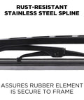 Built Like A Tank All Weather Windshield Wiper Blades 18 Inch Driver and Passenger side rust-resistant stainless steel spline detail.