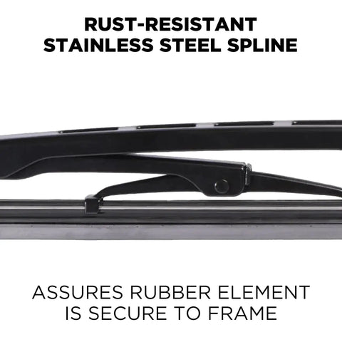 Built Like A Tank All Weather Windshield Wiper Blades 18 Inch Driver and Passenger side rust-resistant stainless steel spline detail.