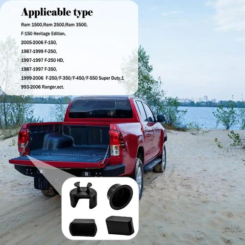 Red pickup truck with open tailgate showcasing Tailgate Bushing Insert Kit And Hinge Upgrade For Most Pickup Trucks, Tough Replacement Parts.