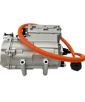 Heavy Duty EV AC Compressor Built To Handle Business And Keep Your Ride Cool Compatible With Aeolus E70 320V Electric Vehicle Climate Control Replacement Part side view showing orange hose and silver casing.
