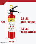 Versatile 2.2 Lb Dry Powder Fire Extinguisher With 1A 10B C Rating shown with dimensions of 14.2in height and 4.65in width.