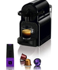 Compact Black Espresso Machine With 19 Bar High Pressure Pump And Quick 25 Second Preheat featuring a brewed cup of espresso.