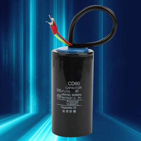 Power Up Start Capacitor For Water Pumps And Industrial Motors 450V 300uF Film Type Plastic Case Double Pin Durable Motor Start Component For Pumps And Equipment 50 By 100 Mm, black 300uF capacitor with lead wires