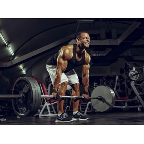 Weightlifter using Pair Weightlifting Straps for Barbell and Bodybuilding, Cotton and Polyester Wrist Wraps with Hand Protection