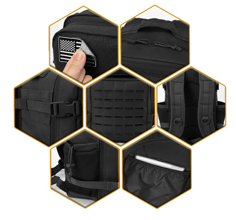 Close-up of Rugged 25L Military Tactical Backpack For Everyday Carry And Bug Out Readiness With Molle Webbing Laser Cut Panels