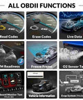 Visual of Go To All In One OBD2 Car Code Reader And Diagnostic Tool with functions like read codes, live data, O2 sensor test