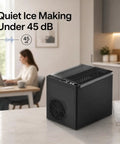 Portable Countertop Ice Maker Slings Nine Swift Bullet Cubes In Six Minutes And Cranks Out Twenty Six Pounds Daily With Silent Running and big tank in a home setting.