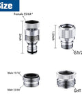 Diagram showing sizes of Brass Quick Connector For Sink Faucet To Garden Hose Adapter Snap Coupling With 360 Degree Rotation All Brass