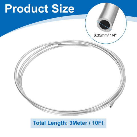 Front view: uxcell stainless steel tubing coil, 1/4 in OD x 3 m (10 ft), 304 stainless welded tube