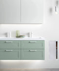Rock Solid Hinged Access Panel 14x29 Inch Wall And Ceiling Door installed in a modern bathroom beside a green vanity.