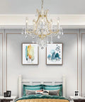 Gold 5 Light Maria Theresa Crystal Chandelier With Adjustable Chain Up To 52 Inches E12 Bulb Ready LED Compatible Modern Luxury Ceiling Fixture For Bedroom Dining Room Living Room 19 By 19 Inches Lit Glam Glow hanging in bedroom