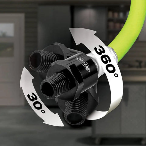 Swivel Air Hose 3/8 In X 4 Ft Workhorse Heavy Duty Hybrid Polymer Coil Hose With 1/4 MNPT Ball Swivel emphasizing 360° rotation