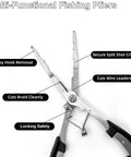 8.4 Inch Fishing Pliers With Safety Lock And Anti Loss Rope For Anglers, featuring multifunctional stainless steel design