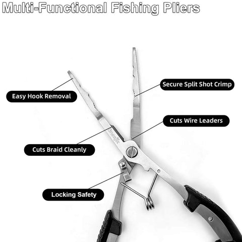 8.4 Inch Fishing Pliers With Safety Lock And Anti Loss Rope For Anglers, featuring multifunctional stainless steel design