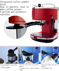 Semi Automatic Espresso Machine And Coffee Brewer With Built In Milk Frother One Point Five Liter Tank For Locking In Fresh Brews Every Single Day In Bold Red, showcasing integrated coffee press.