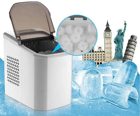 Compact Automatic Countertop Ice Maker cranks out fresh cubes in eight flat minutes with food-grade durable shell.