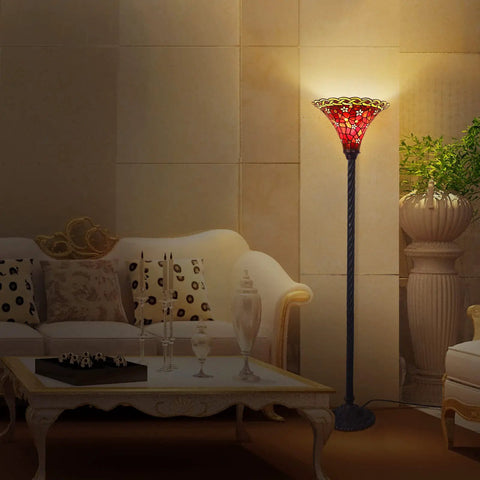 Dragonfly Tiffany Floor Lamp With Stained Glass Lampshade, Bronze Pole, 67 Inch Tall Reading Lamp, LED Bulb Included 2700K E26 in living room