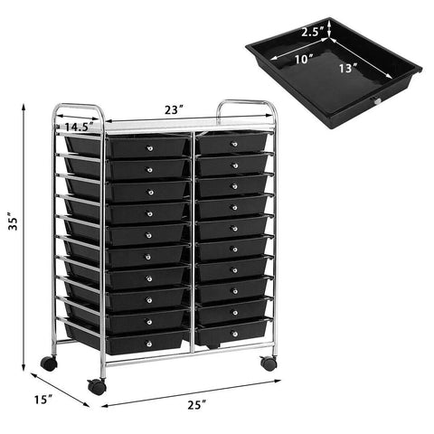 Hella Spacious 20 Drawer Rolling Storage Cart With Lockable Wheels For Office Supplies Makeup Collections Craft Projects And Garage Tools Offers Top Shelf Organization In Clean Black