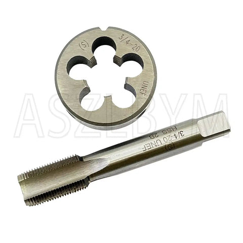 3/4-20 HSS Tap And Die Set For UNEF Threads, Right Hand Machine Tap And Round Die, High Speed Steel Tools displayed
