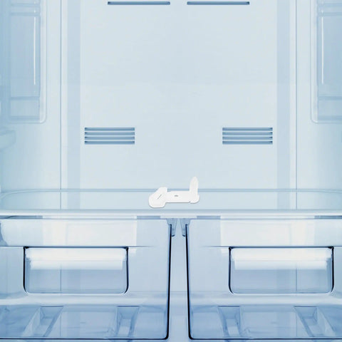 Heavy Duty Plastic Freezer Door Stop For Fridge Repair in a fridge interior, showcasing wear-resistant design for hinge protection.