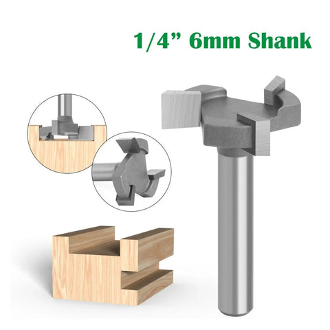 1 Inch 3 Tooth T Slot Router Bit With Solid Carbide Woodworking Cutter Shank for clean grooves in wood with 1/4 inch shank.