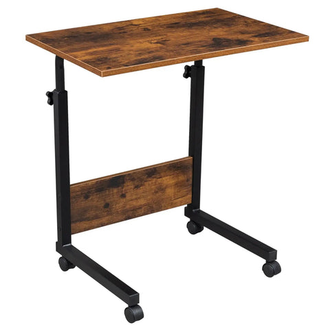 Rock Solid Height Adjustable Computer Desk With Smooth Rollin Casters, compact wood top on metal frame for home office use.
