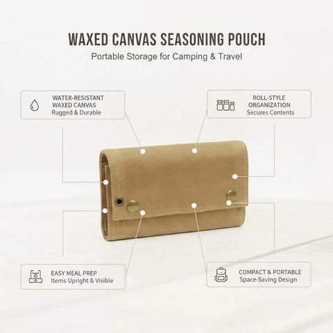 Roll Style Spice Organizer For Camping And Travel Kitchens Portable Seasoning Pouch Waxed Canvas Keeper