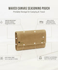 Roll Style Spice Organizer for Camping and Travel Portable Pouch in tan waxed canvas on white table