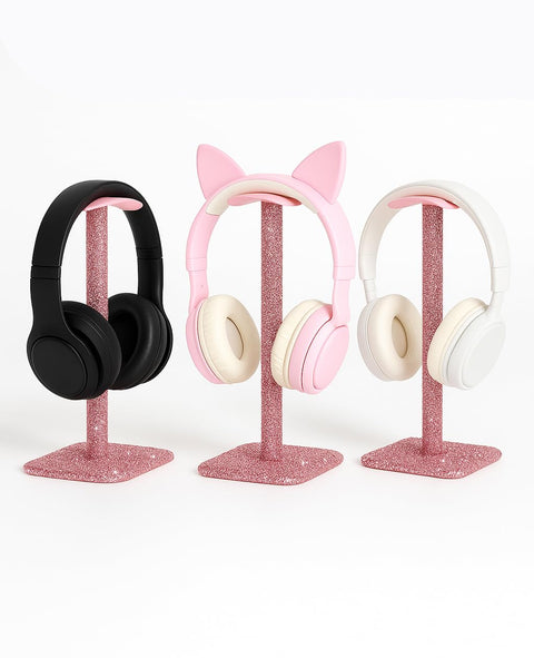 Pink Rhinestone Headphone Stand For Gamer Desk Setup With Soft Headrest Crystal Headset Holder Kawaii Bling Desk Accessory