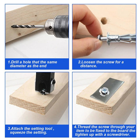 Steps for using Drywall Anchor Kit For Hollow Walls With Screws 30Pcs M6x52mm Zinc Plated Steel Molly Bolts in wood