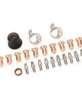 Pro Grade Ipt40 Plasma Cutter Consumables Set Includes 24 Pcs Electrode Tips And Nozzles For Cut 55ds Pro And Cut 65ds Machines components displayed.