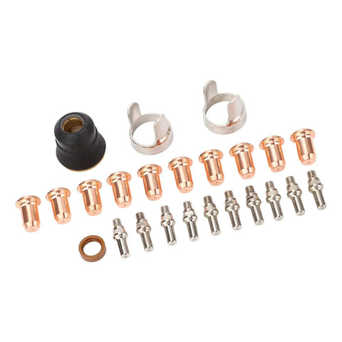 Pro Grade Ipt40 Plasma Cutter Consumables Set Includes 24 Pcs Electrode Tips And Nozzles For Cut 55ds Pro And Cut 65ds Machines components displayed.