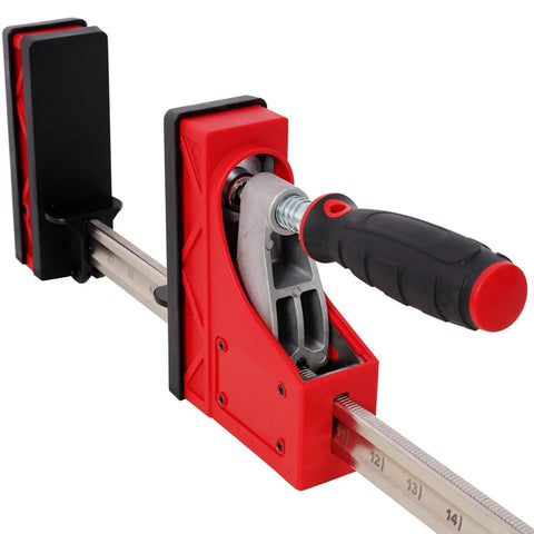 Close-up of Parallel Clamp Kit Tools Set with bench blocks, showing adjustable handle and 24 inch clamping bar.